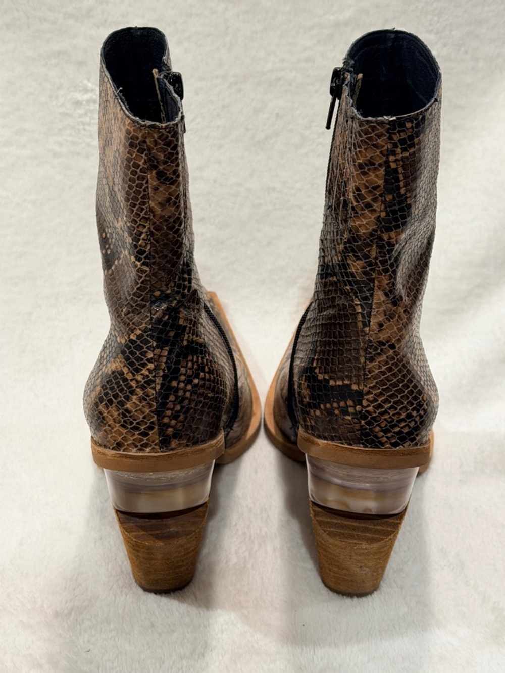 Jeffrey Campbell faux snakeskin western ankle boots lucite heel pointed toe 10 🔥 - Picture 8 of 11